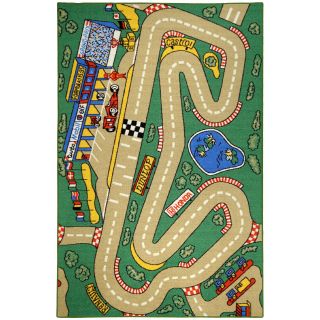 Kids City Race Track And Cars Green Non skid Area Rug (5 X 66)