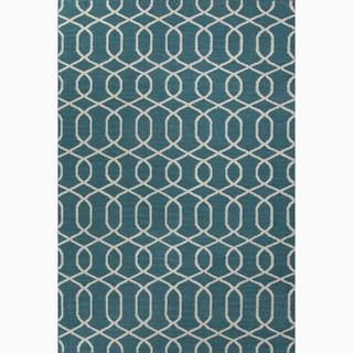Handmade Geometric pattern Blue/ Ivory Wool Area Rug (9 X 12)
