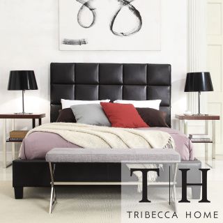Tribecca Home Sarajevo Queen sized Dark Brown Faux Leather Bed (Asian rubberwood Finish Dark brownUpholstery materials VinylUpholstery color Dark brownHeadboard height 46.5 inchesFootboard height 9 inchesDimensions 83.85 inches long x 64.96 inches w