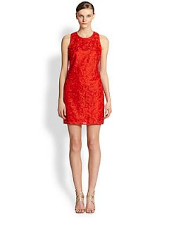 Laundry by Shelli Segal Embroidered Floral Lace Dress   Fiery Red