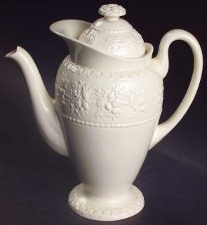 Wedgwood Wellesley Coffee Pot & Lid, Fine China Dinnerware   Off White, Embossed