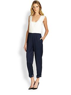Alice + Olivia Darrell Cropped Two Tone Jumpsuit   White Navy
