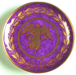 Mottahedeh Gabriel Plum Coaster, Fine China Dinnerware   Plum,Gold Laurel&Angel,