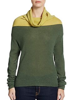 Cashmere Colorblock Cowlneck Sweater   Sage Mojito