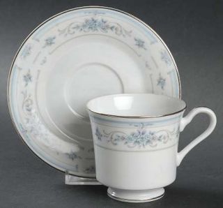 Nitto Claridge Footed Cup & Saucer Set, Fine China Dinnerware   Blue & Gray Flor