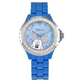 Disney Blue Enamel Crystal Accent Mickey Watch, Womens
