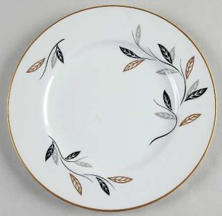 Noritake Charleroi Salad Plate, Fine China Dinnerware   Black, Gold, Gray Leaves