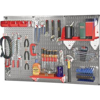 Wall Control Slotted Pegboard Industrial Workstation Accessory Kit   Red,