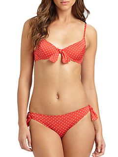 Polka Dot Bow Detail Bikini Top   Red