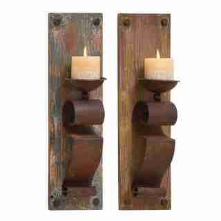 Wood And Metal Rustic Candle Sconces (set Of 2)