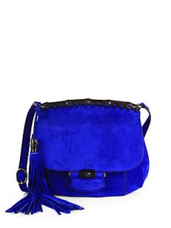 Gucci Nouveau Suede Shoulder Bag   Gunmetal Blue
