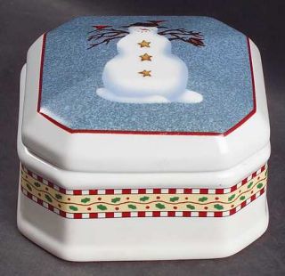 Sakura Snowman Square Box, Fine China Dinnerware   Debbie Mumm,Snowmen,Red&White