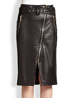 Jason Wu Leather Moto Skirt   Black
