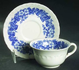 Wedgwood Bramble Blue (Shell Edge) Flat Cup & Saucer Set, Fine China Dinnerware