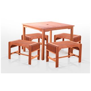Slatted Wood 5 piece Square Outdoor Dining Set