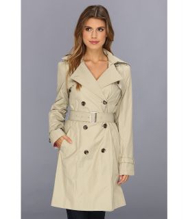 Cole Haan Double Breasted Trench Coat Classic Fit Faux Horn Buttons Buckles Womens Coat (White)