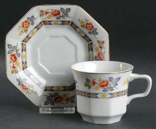 Momoyama Geisha Flat Cup & Saucer Set, Fine China Dinnerware   Orange&Yellow Flo