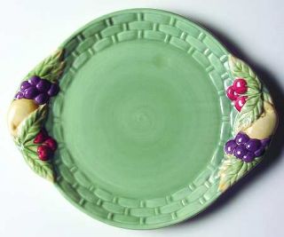 Pfaltzgraff Jamberry Handled Cake Plate, Fine China Dinnerware   Green/Tan Leave