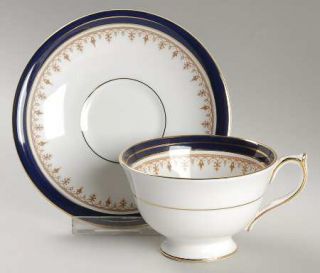 John Aynsley Leighton Cobalt (Smooth) Footed Cup & Saucer Set, Fine China Dinner