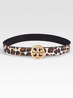 Tory Burch Animal Printed Leather Logo Belt   Cheetah