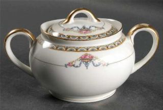 Noritake Minerva Sugar Bowl & Lid, Fine China Dinnerware   Blue&Tan Urns/Roses,G