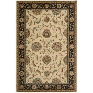 Living Treasures Traditional Floral Ivory And Black Wool Rug (56 X 83)