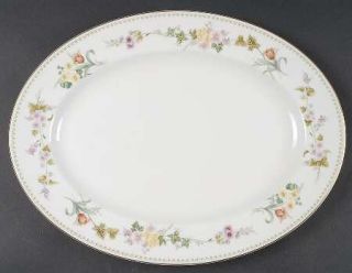 Wedgwood Mirabelle 15 Oval Serving Platter, Fine China Dinnerware   Bone, Green