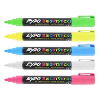 Expo Bright Sticks Bullet Tip Wet Erase Fluorescent Marker Set