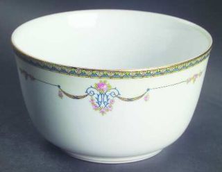 Noritake Laureate Cranberry Bowl, Fine China Dinnerware   Blue Border,Floral Swa