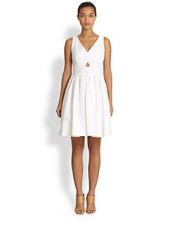 PAULE KA Triangle Cutout Full Skirt Dress   White