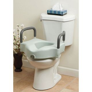 Medline Locking Elevated Toilet Seat With Armrest (Fits standard toilet bowl 11 to 14 inchesMaterials PlasticWeight capacity 350 pounds/liProduct weight 9.5 pounds )