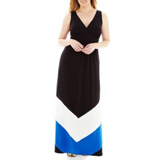 Studio 1 Sleeveless Colorblock Maxi Dress   Plus, Blue/Black/Ivory