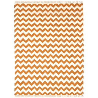 Hand woven Orange Electro Flatweave Wool Rug (4 X 6)