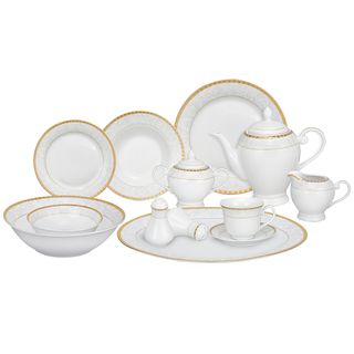Gold Accent Porcelain Dinnerware Set (57 piece)