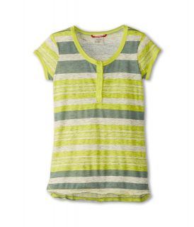 UNIONBAY Kids Province Stripe Henley Girls Short Sleeve Pullover (Yellow)