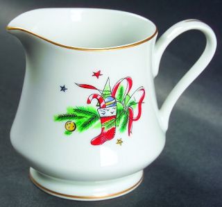 Salem Christmas Eve (Porcelain) Creamer, Fine China Dinnerware   Green&Gold Band