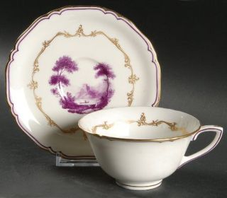 Royal Worcester Chamberlain, The Purple (#Z1841/2) Flat Cup & Saucer Set, Fine C