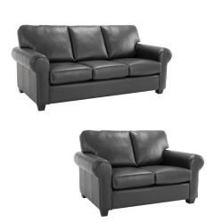 Durham Black Italian Leather Sofa/ Loveseat Set