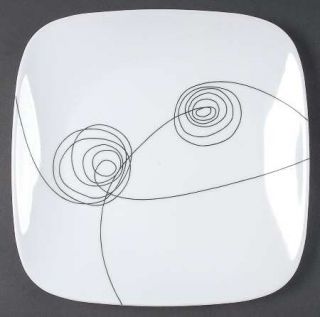 Corning Scribble Lines Dinner Plate, Fine China Dinnerware   Square,Black Looped