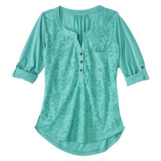 Juniors Lace Front Henley   Tiffany Turquoise S