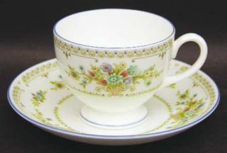 Wedgwood Petersham Footed Cup & Saucer Set, Fine China Dinnerware   Blue Dots, M