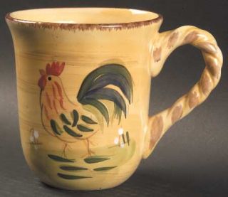 Home Rooster Mug, Fine China Dinnerware   Yellow,Rooster Center,Floral,No Trim