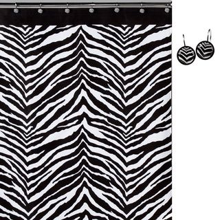 Zebra Print Shower Curtain And Hook Set