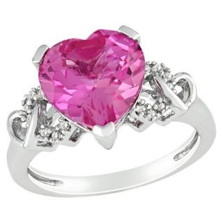 Sterling Silver Created Pink Sapphire and Diamond Heart Ring