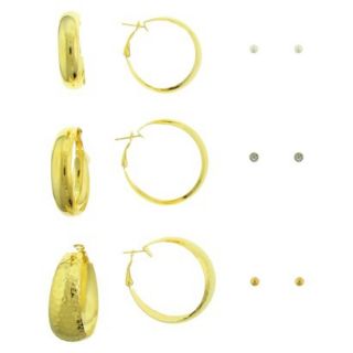 Womens Six Piece Earring Set with Clutchless Hoops and Studs   Gold
