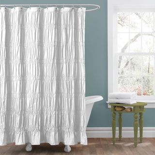 Lush Decor Emily White Shower Curtain (WhiteMaterials Polyester blendDimensions 72 inches wide x 72 inches longCare Instructions Dry cleanThe digital images we display have the most accurate color possible. However, due to differences in computer monit