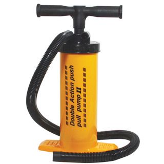 16 inch Double Action Hand Pump (YellowGreat for tubes, toys, airbeds and other inflatablesAccordion style hose stretches to 3.5 feetProduces constant stream of air on both up and down strokes, approx/ 68 gallons of air with 60 strokesDimensions 15.5 inc