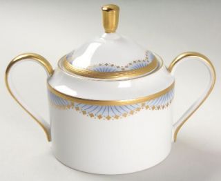 Faberge Coronation Blue Sugar Bowl & Lid, Fine China Dinnerware   Blue & Gold De