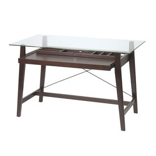 Tribeca 42 inch Espresso Glass top Computer Desk (BrownMaterials Wood/ glass/ metalFinish EspressoGlass YesPull out keyboard trayIntended for residential use onlyTempered glass desk topTool less assembly Type of desk ComputerDimensions 30 inches high
