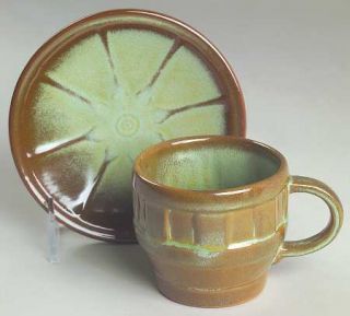 Frankoma Wagon Wheel Prairie Green Flat Cup & Saucer Set, Fine China Dinnerware